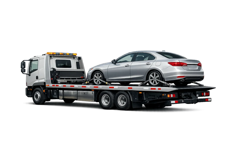 Автомобиль на эвакуаторе для доставки в сервис